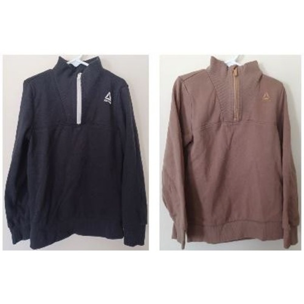 Lot of 2 Reebok Quarter Zip Pullover Boy 5T Black Brown Fleece Sweatshirt School